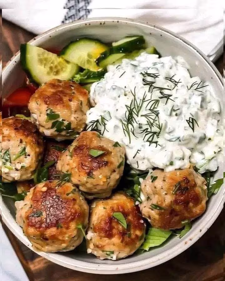 Greek Chicken Meatballs with Homemade Tzatziki Sauce