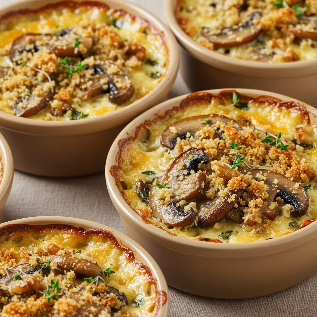 Gratinado de Cogumelos com Ervas e Farofa Crocante de Nozes